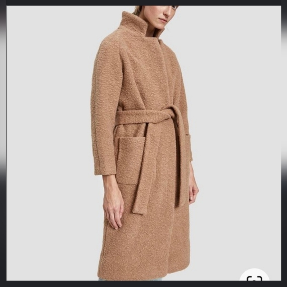 Ganni Fenn Boucle Muave Tan Long Wrap Coat size Small - Picture 12 of 12